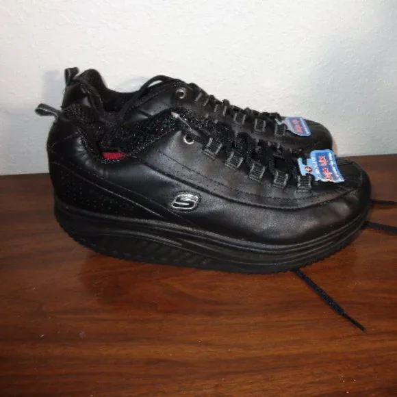 New Skechers Black Leather Shape Ups Shapeup Lace Up Shoes 8.5 NWOB - Picture 11 of 11